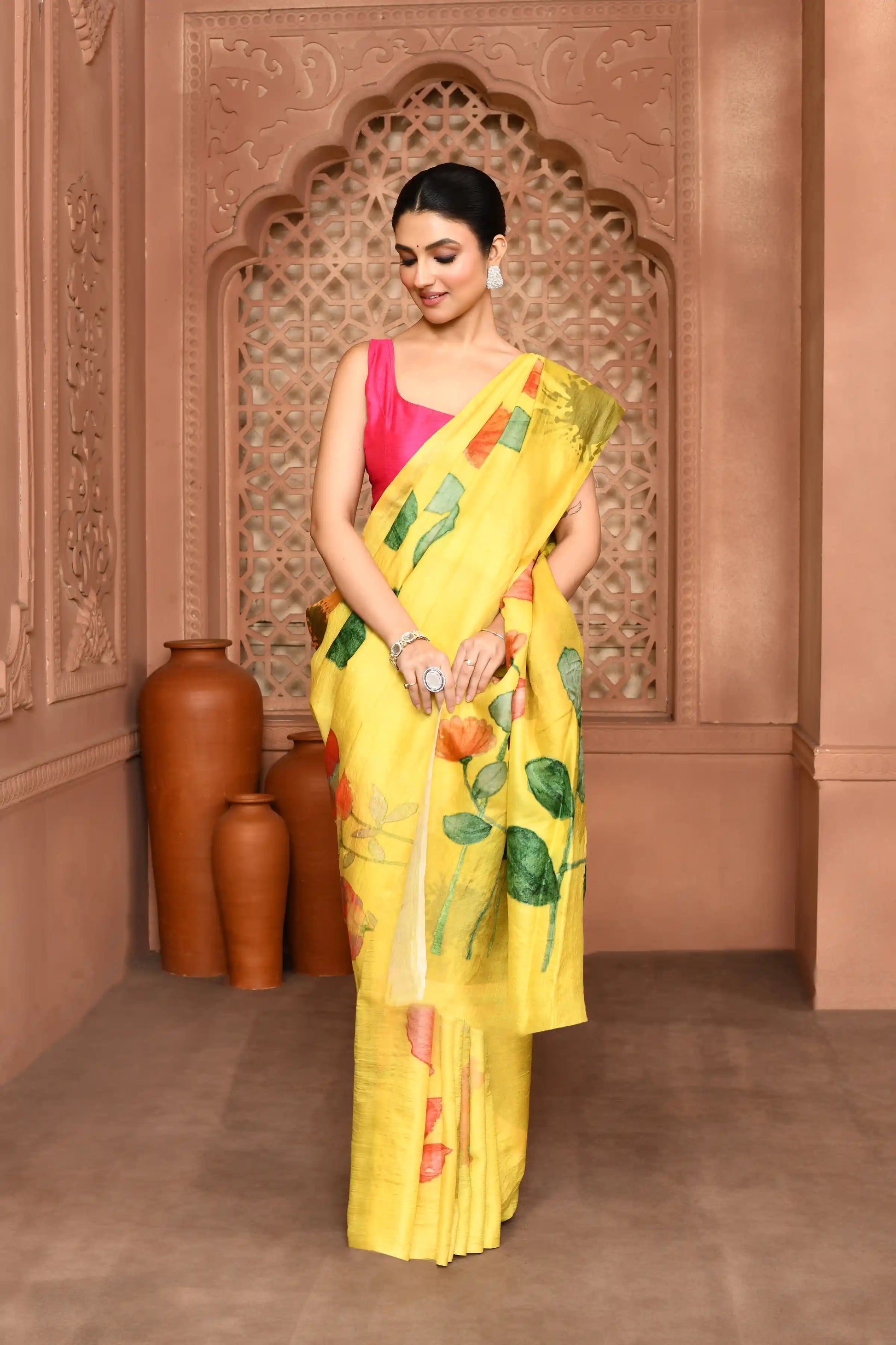 Lekha Wanderer Saree Bright Canary Yellow featured