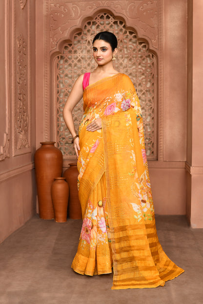 Indira Lenin Kora Saree Pastel Yellow featured