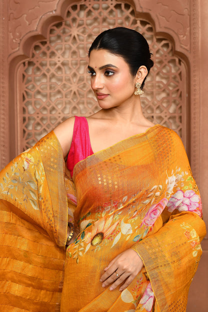 Indira Lenin Kora Saree Pastel Yellow featured