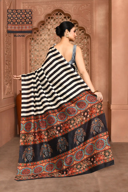 Reva Contrast Mulberry Silk Saree featured