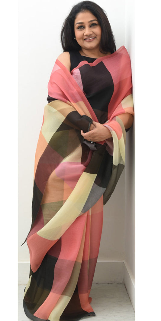 Beautiful Organza Saree in Checkered Pattern Saree