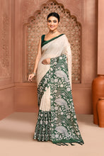 Load image into Gallery viewer, Kalamkari Tussar Silk Saree Storm Green Saree featured