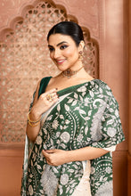 Load image into Gallery viewer, Kalamkari Tussar Silk Saree Storm Green Saree featured