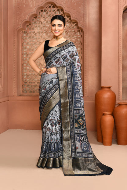 Seamless Ikat Russian Viscose Saree Blue Saree featured