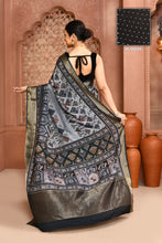 Load image into Gallery viewer, Seamless Ikat Russian Viscose Saree Blue Saree featured