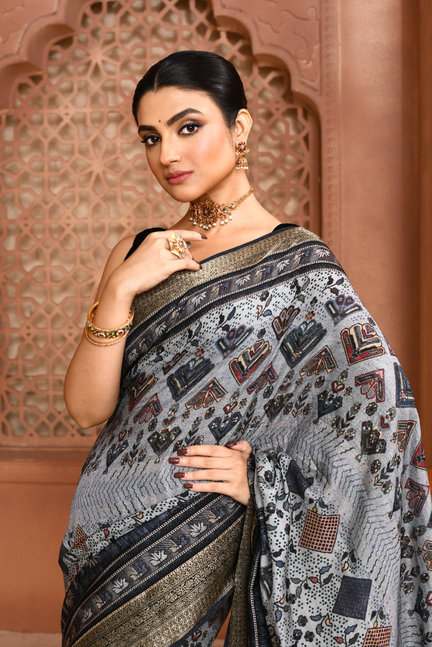 Seamless Ikat Russian Viscose Saree Blue Saree featured