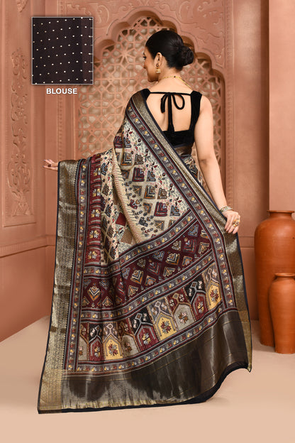Seamless Ikat Russian Viscose Saree Beige Saree featured