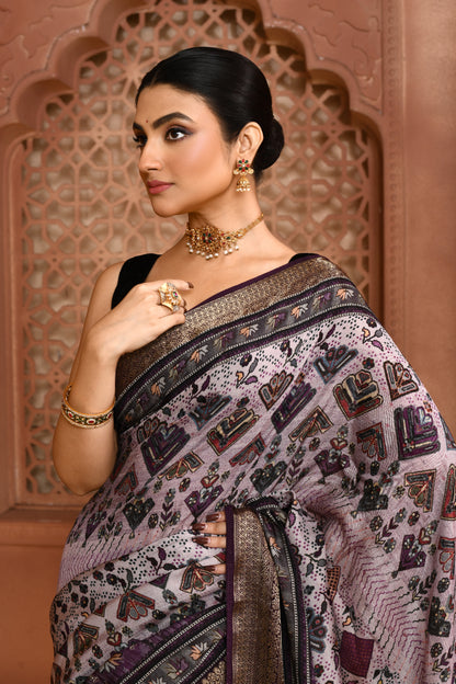 Seamless Ikat Russian Viscose Saree Light pastel purple Saree featured