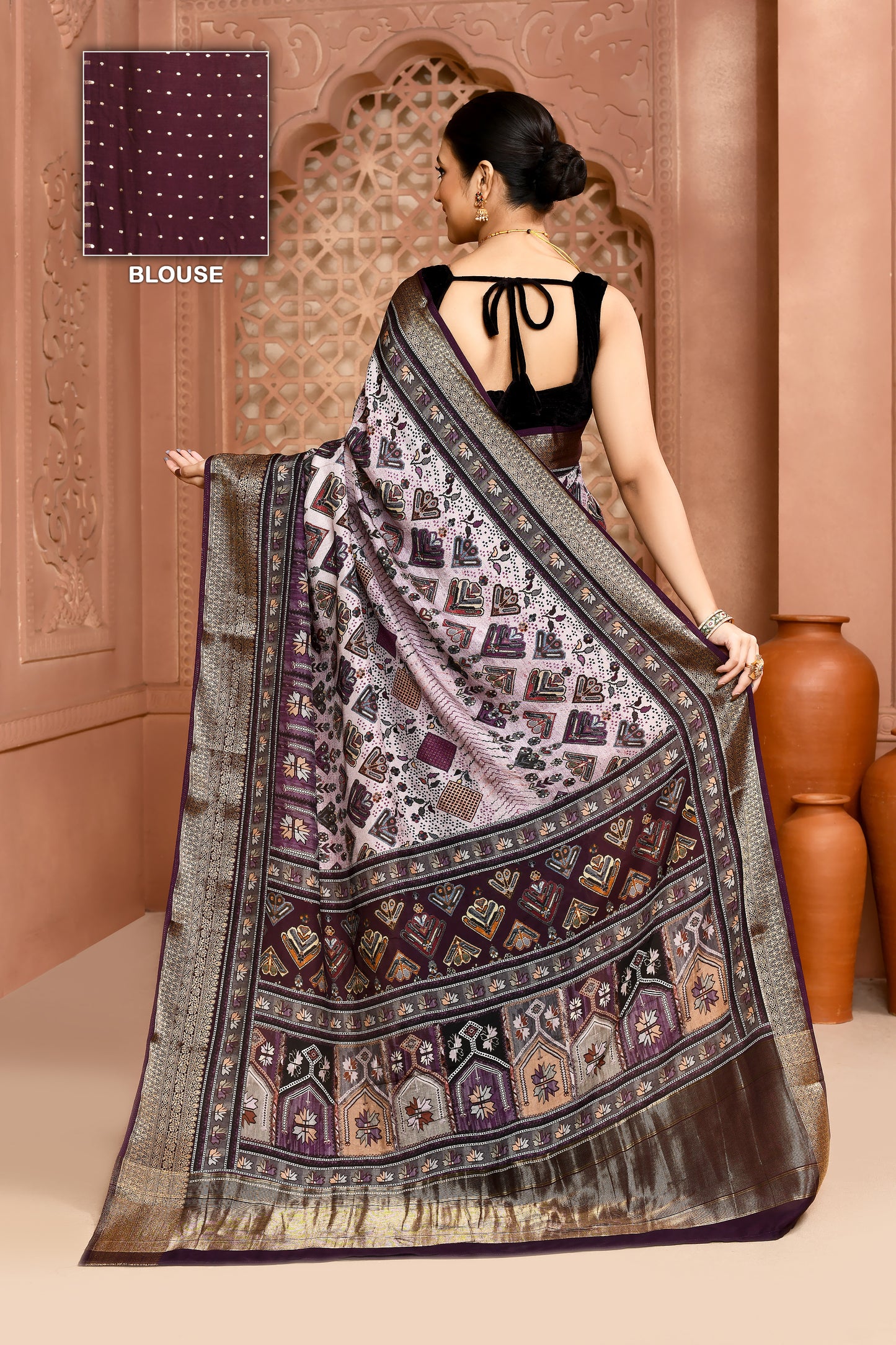 Seamless Ikat Russian Viscose Saree Light pastel purple Saree featured