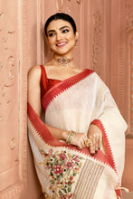 Load image into Gallery viewer, Blossom Linen Shimmer Saree Red Saree featured