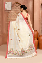 Load image into Gallery viewer, Blossom Linen Shimmer Saree Red Saree featured