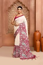 Load image into Gallery viewer, Kalamkari Tussar Silk Saree Viva Magenta Saree featured