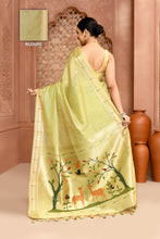 Load image into Gallery viewer, Golden Meadow Cotton Saree Lime Green featured