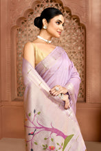 Load image into Gallery viewer, Golden Meadow Cotton Saree Purple featured