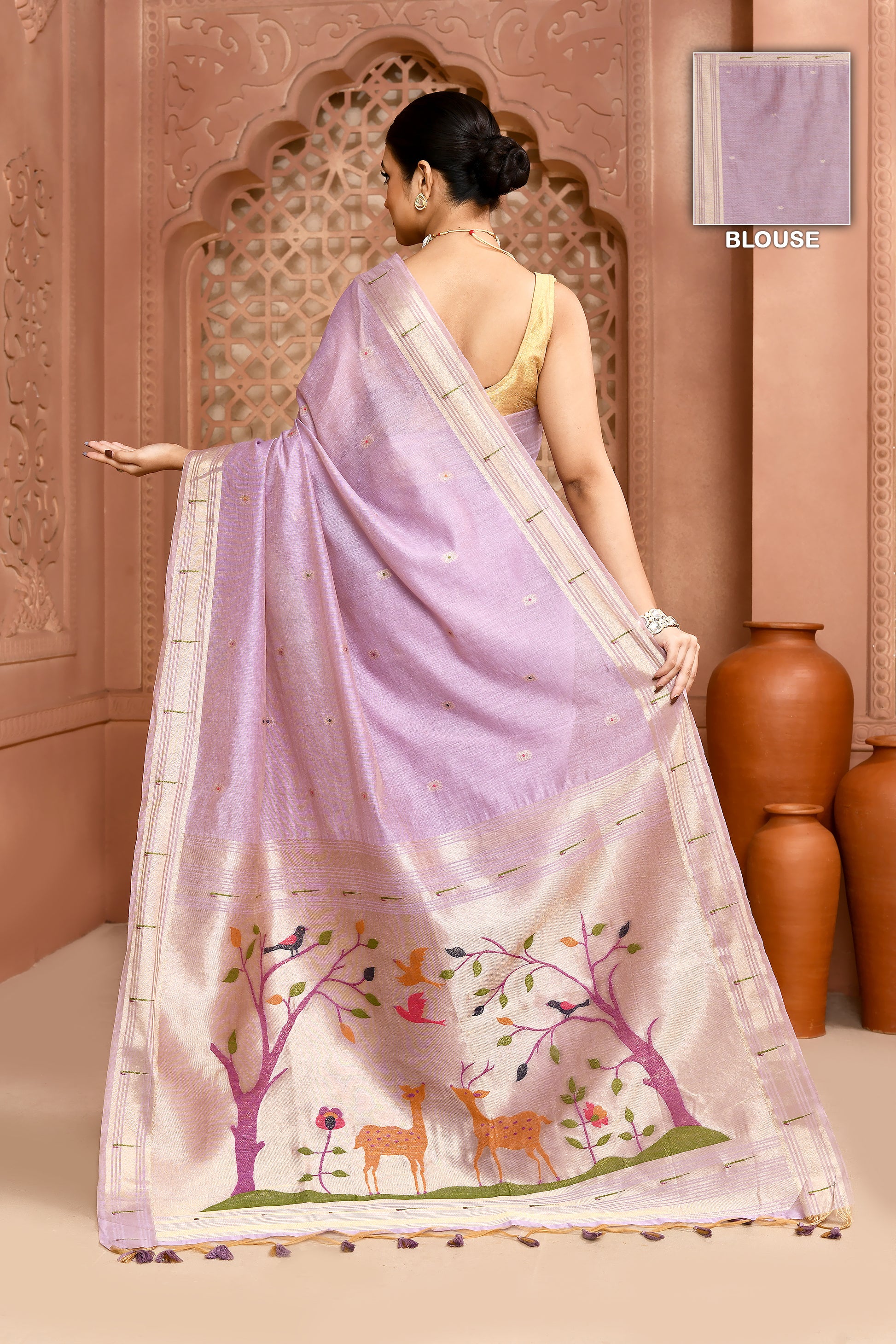 Golden Meadow Cotton Saree Purple featured