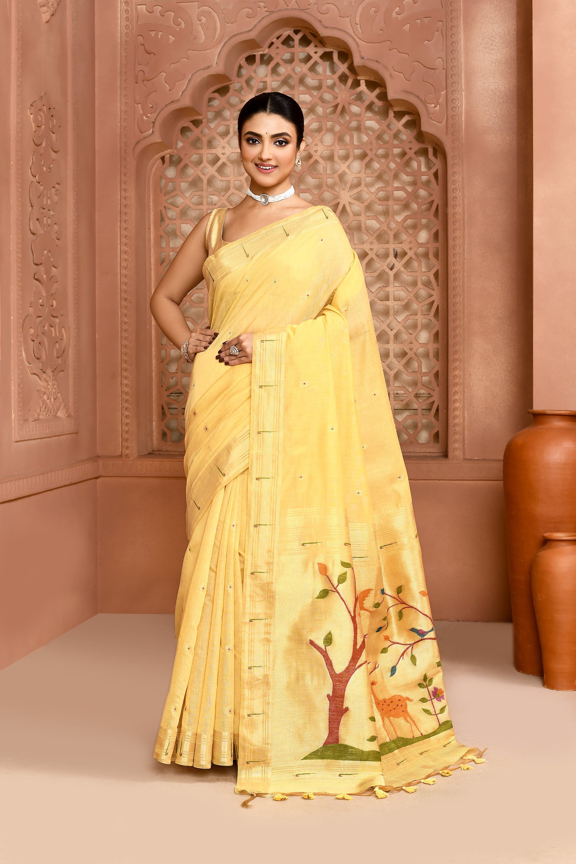 Golden Meadow Cotton Saree Gold featured
