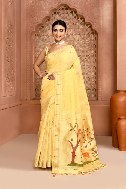 Golden Meadow Cotton Saree Gold featured