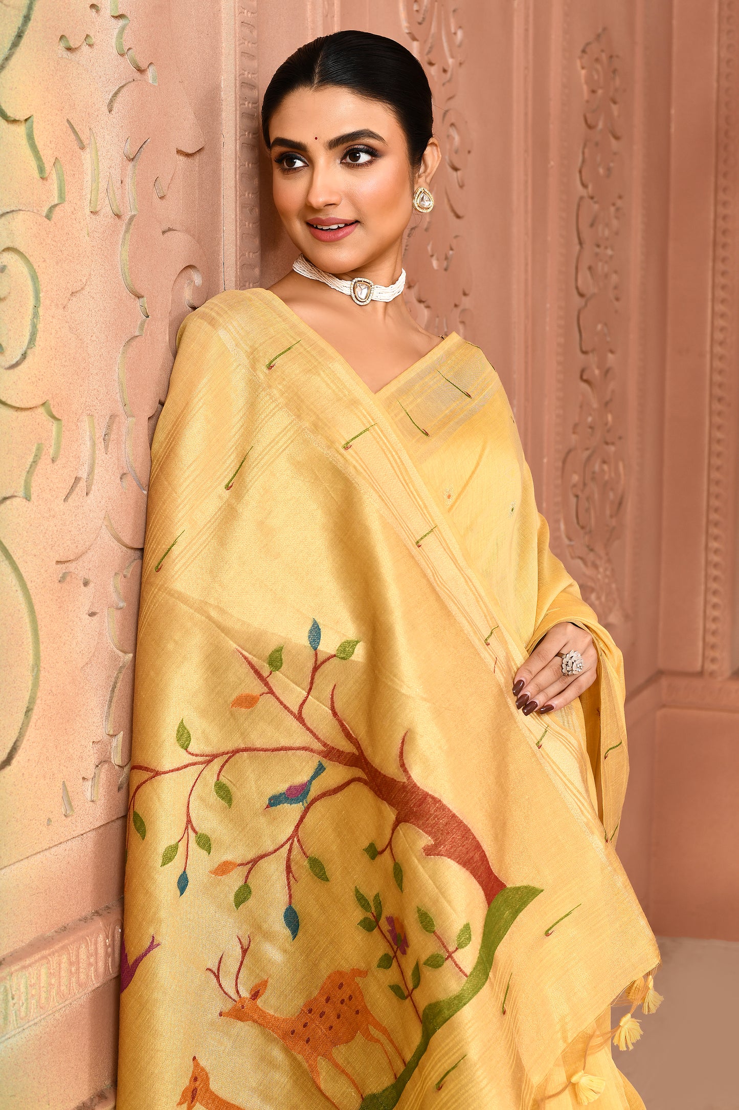 Golden Meadow Cotton Saree Gold featured