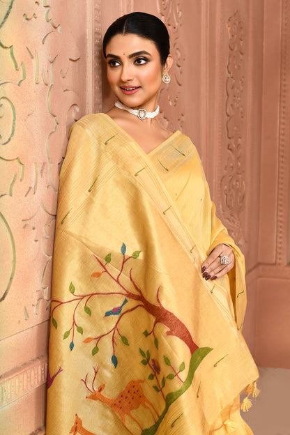 Golden Meadow Cotton Saree Gold featured
