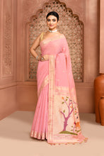 Load image into Gallery viewer, Golden Meadow Cotton Saree Pink featured