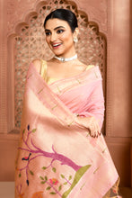 Load image into Gallery viewer, Golden Meadow Cotton Saree Pink featured