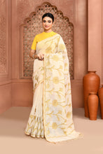 Load image into Gallery viewer, Sunflower Scallop Linen Shimmer Saree Grape green featured