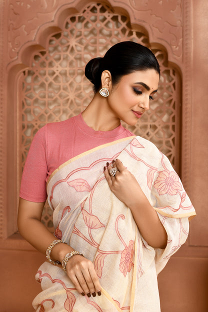 Rose Elegance Linen Shimmer Saree peach Saree featured