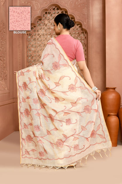 Rose Elegance Linen Shimmer Saree peach Saree featured