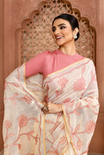 Load image into Gallery viewer, Sunflower Scallop Linen Shimmer Saree Peach featured