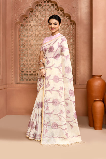 Sunflower Scallop Linen Shimmer Saree Lavender featured
