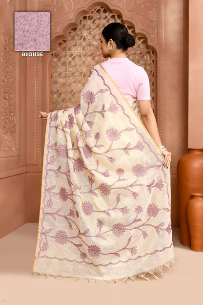 Sunflower Scallop Linen Shimmer Saree Lavender featured