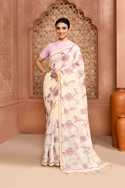 Rose Elegance Linen Shimmer Saree Lavender Saree featured