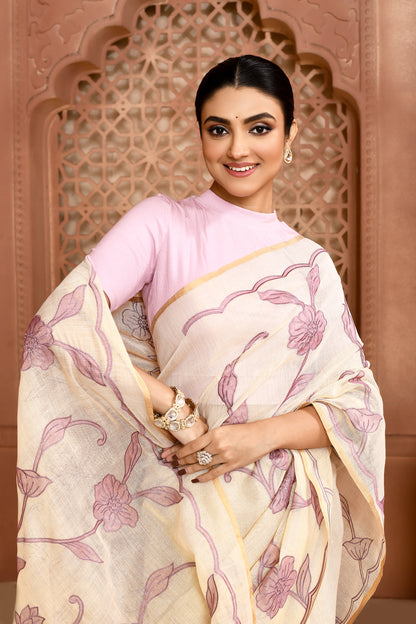 Rose Elegance Linen Shimmer Saree Lavender Saree featured