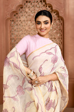 Load image into Gallery viewer, Rose Elegance Linen Shimmer Saree Lavender Saree featured