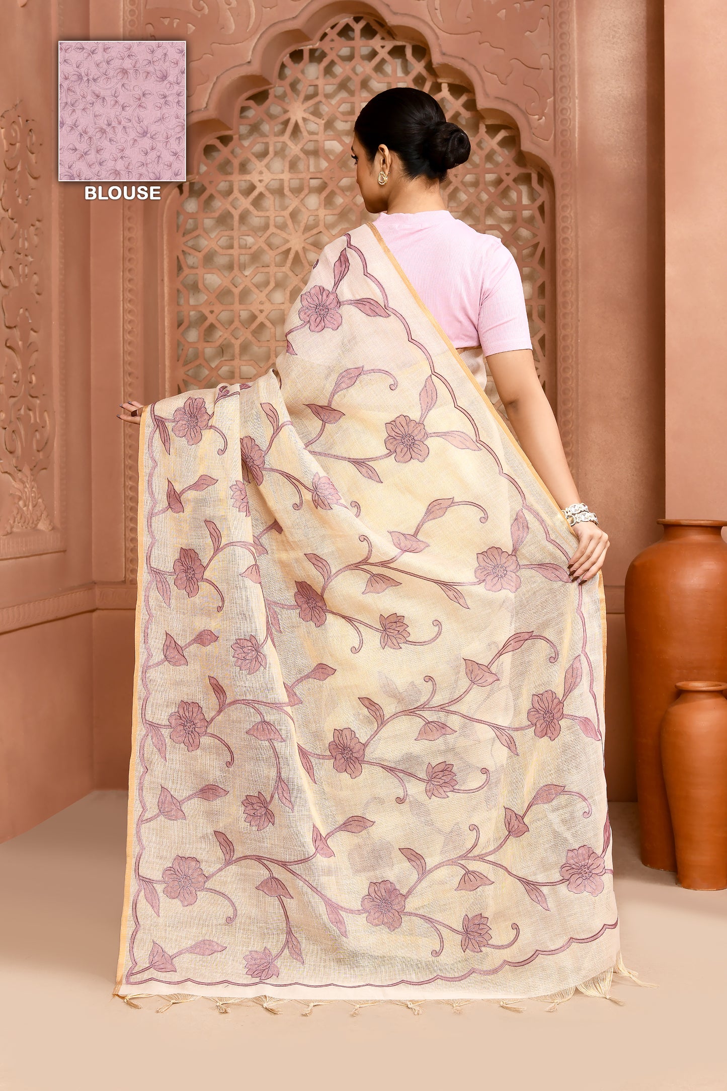 Rose Elegance Linen Shimmer Saree Lavender Saree featured