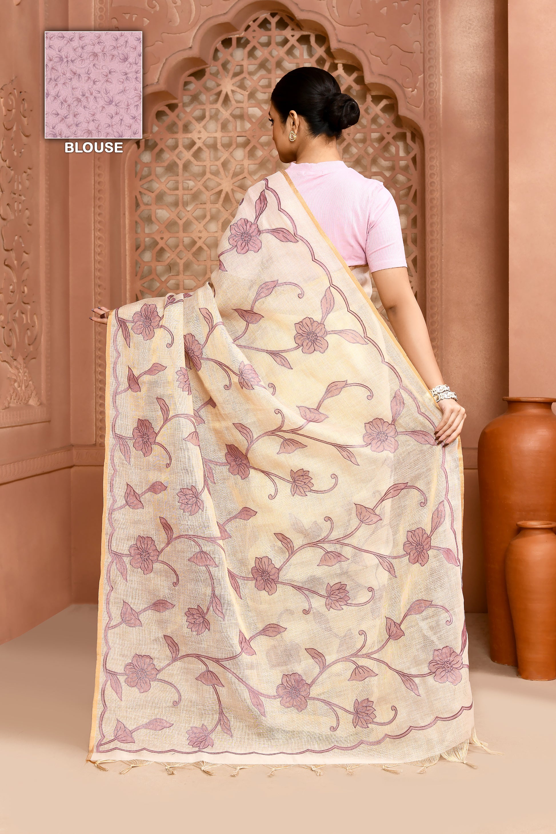 Rose Elegance Linen Shimmer Saree Lavender Saree featured