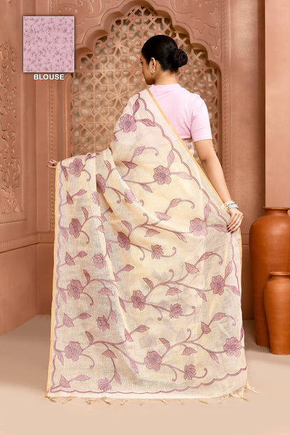 Rose Elegance Linen Shimmer Saree Lavender Saree featured