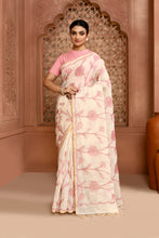 Load image into Gallery viewer, Sunflower Scallop Linen Shimmer Saree Orchid pink featured
