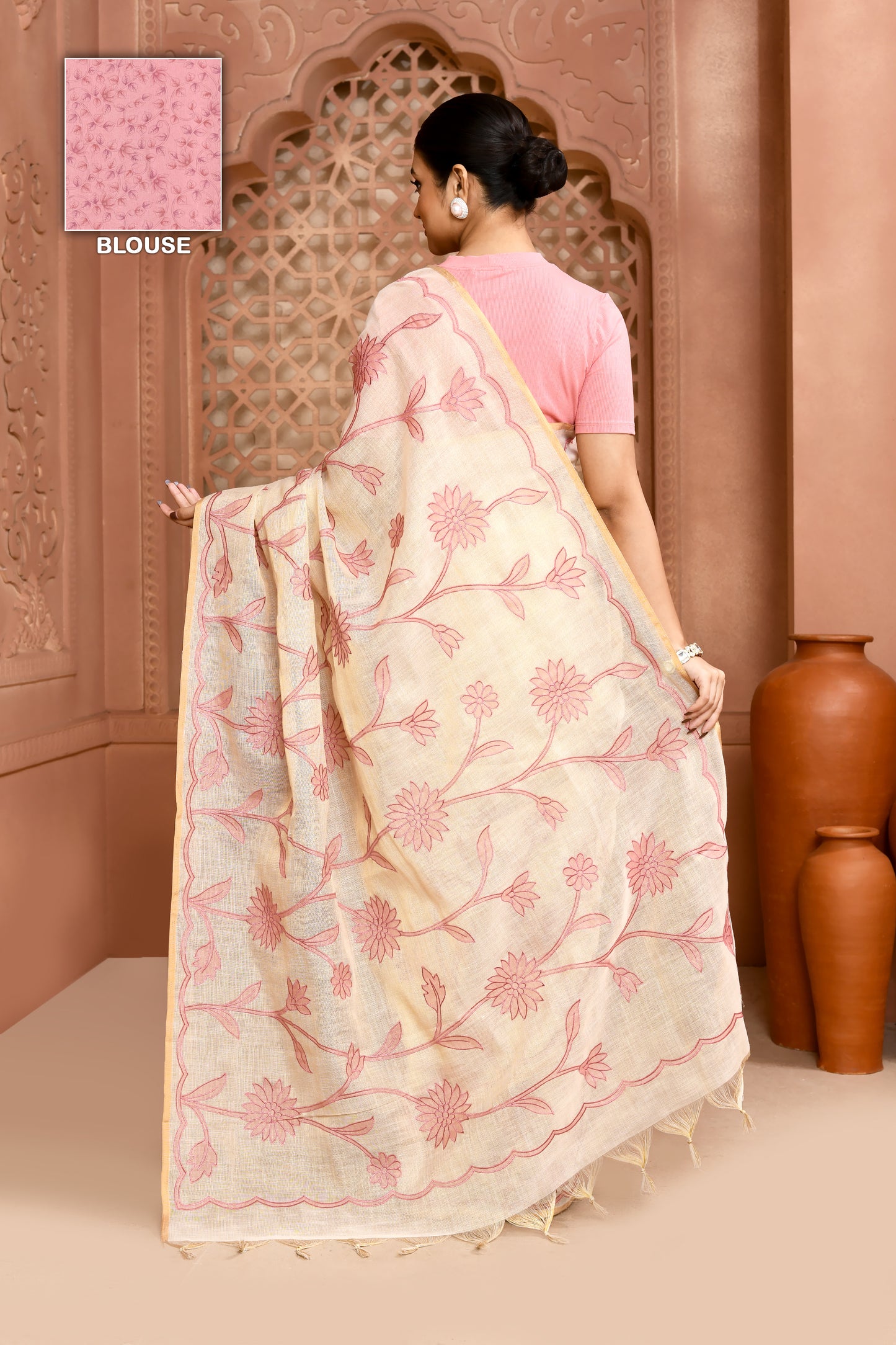 Sunflower Scallop Linen Shimmer Saree Orchid pink featured