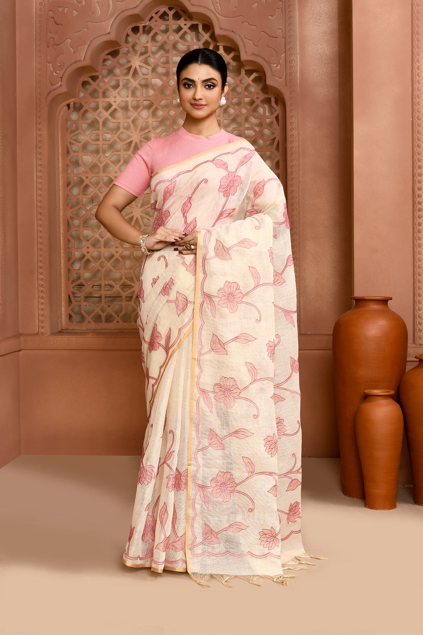 Rose Elegance Linen Shimmer Saree Orchid pink Saree featured