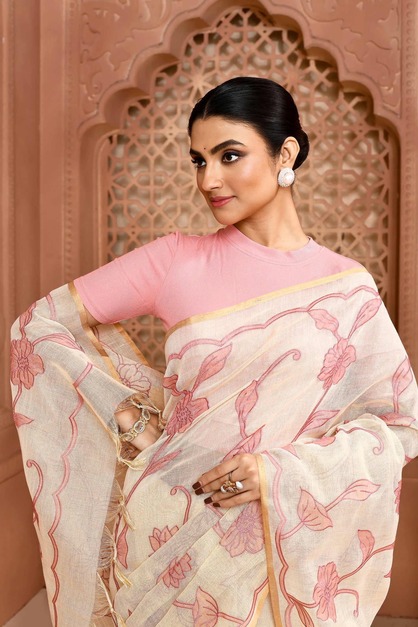 Rose Elegance Linen Shimmer Saree Orchid pink Saree featured
