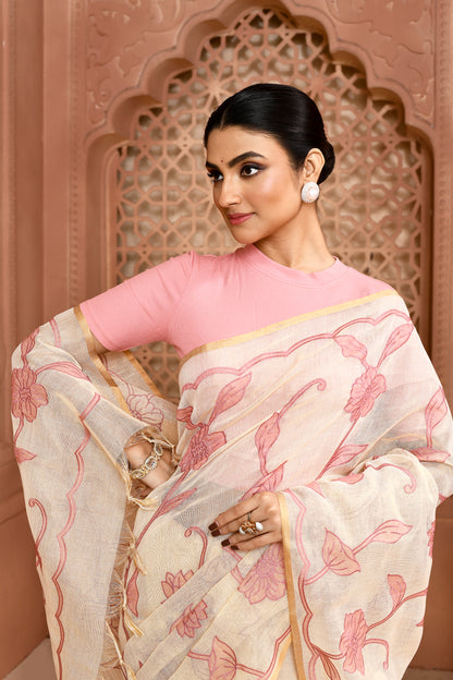 Rose Elegance Linen Shimmer Saree Orchid pink Saree featured