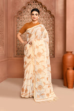 Load image into Gallery viewer, Rose Elegance Linen Shimmer Saree Light Brown Saree featured