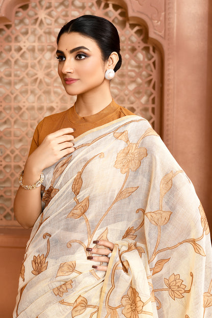 Rose Elegance Linen Shimmer Saree Light Brown Saree featured