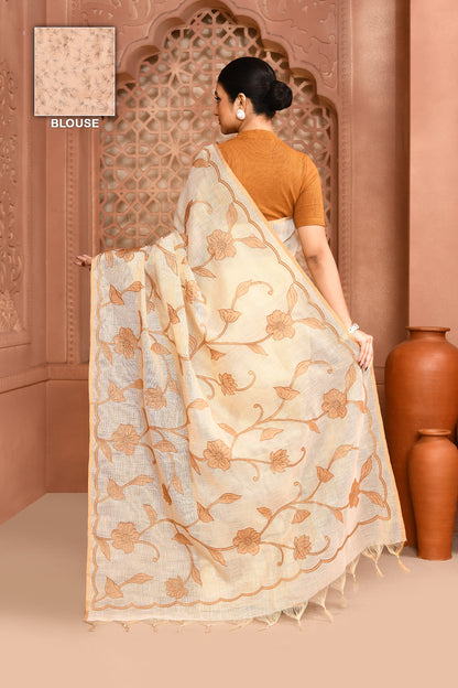 Rose Elegance Linen Shimmer Saree Light Brown Saree featured