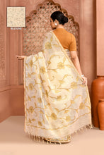 Load image into Gallery viewer, Rose Elegance Linen Shimmer Saree Grape Green Saree featured