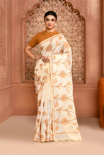 Load image into Gallery viewer, Sunflower Scallop Linen Shimmer Saree Light Brown featured