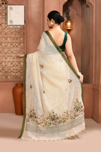 Load image into Gallery viewer, Blossom Linen Shimmer Saree Green Saree featured