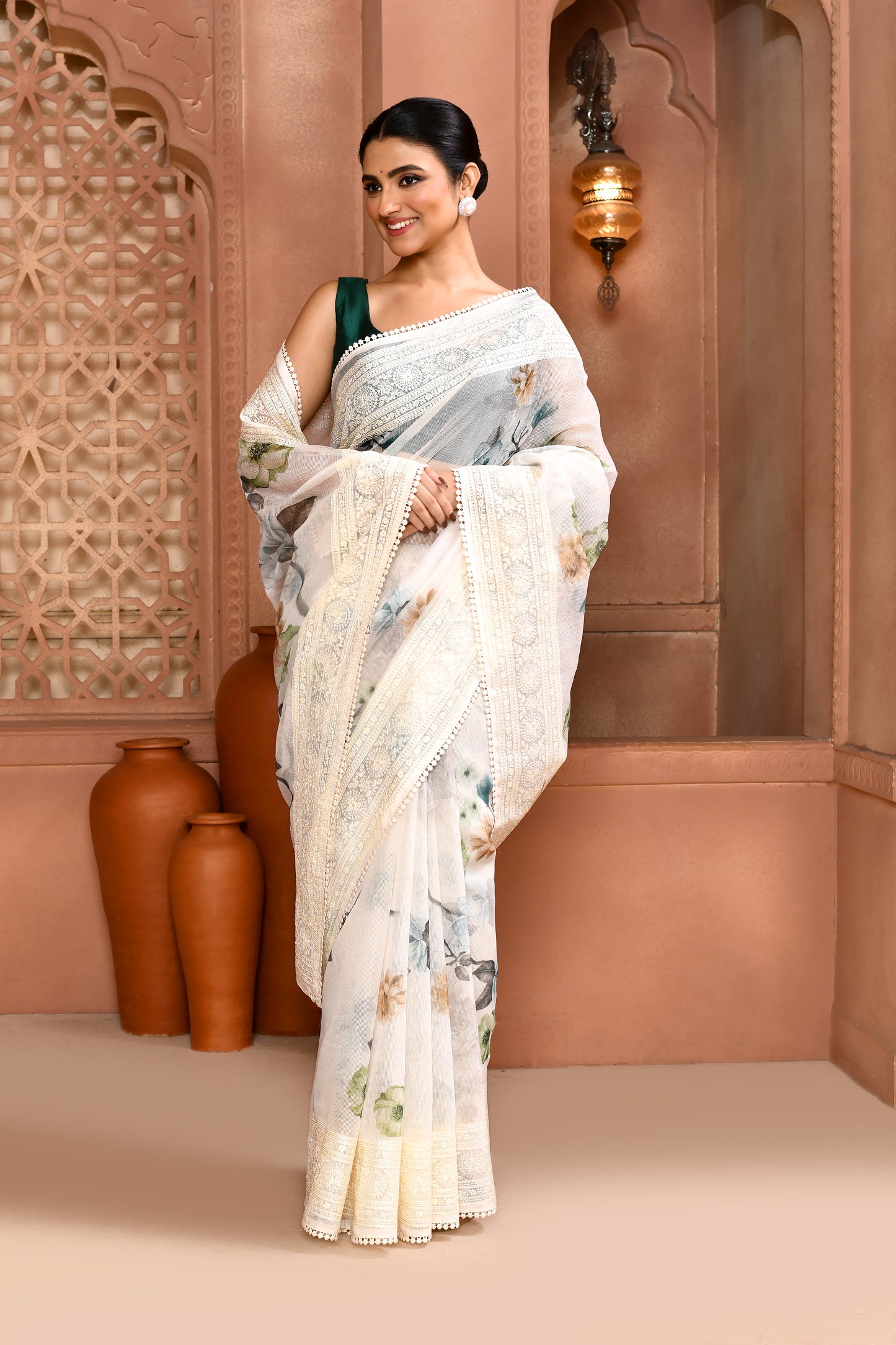 Bloom Doria Kota Saree Green Saree featured