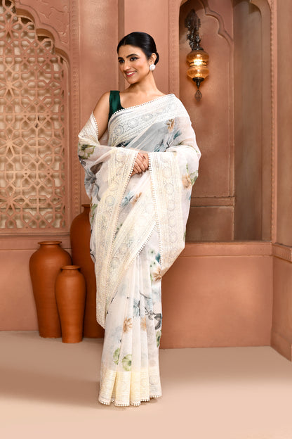 Bloom Doria Kota Saree Green Saree featured
